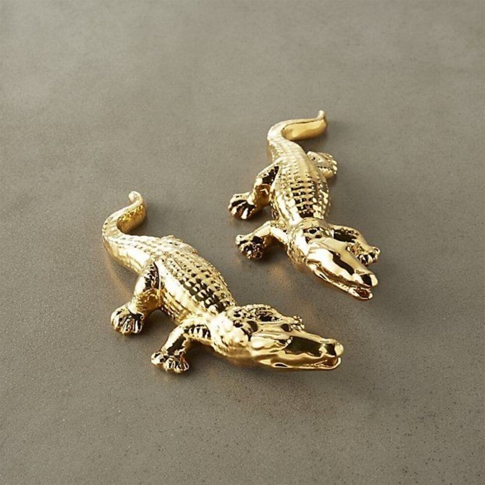 CB2 Gold Alligator Salt and Pepper Shakers with Box